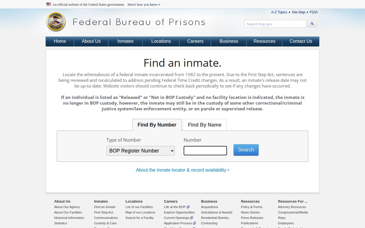 St. Charles County federal released inmate BOP locator